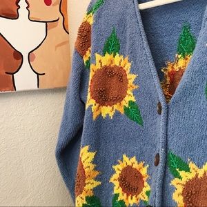 Vintage Ramie Sunflower Knit Cardigan 